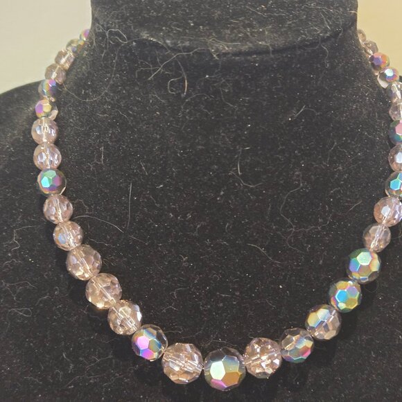 Stunning Vintage Aurora Borealis Faceted Crystal Necklace Choker - Picture 7 of 7